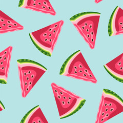 Summer colorful seamless pattern set with bright, juicy watermelon. Vector illustration.