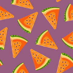 Summer colorful seamless pattern set with bright, juicy watermelon. Vector illustration.