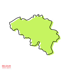 Green Map of Belgium with Outline Vector Design Template. Editable Stroke