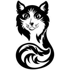 Obraz premium Vector illustration, in doodle style in black, stylized cat, tattoo, isolate on a white background
