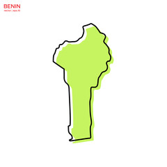 Green Map of Benin with Outline Vector Design Template. Editable Stroke