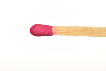 Matches made of wood, close-up, on a white background.
