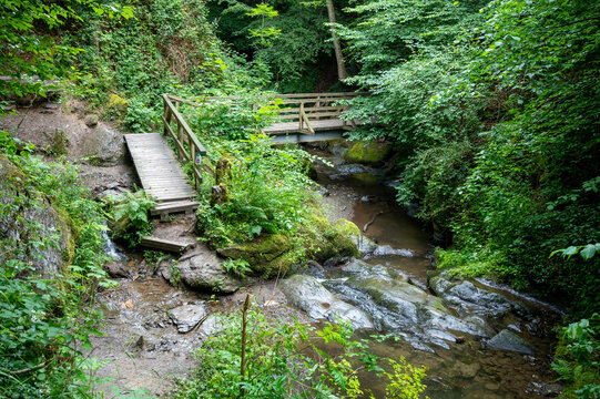 wooden bridges over the ehrbach in the ehrbachklamm