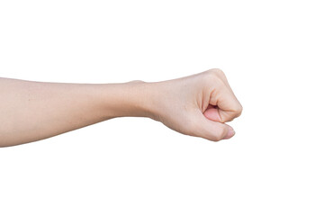 man's hand isolated on a white background. showing fist from side with clipping path.