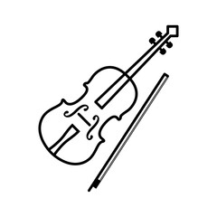 Play violin with bow - string musical instrument line art vector icon for music apps and websites