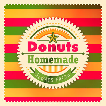 Donuts sticker design in vintage style. Vector illustration.