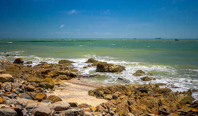 rocky coast of the South China Sea in the Vung Tau region, Vietnam