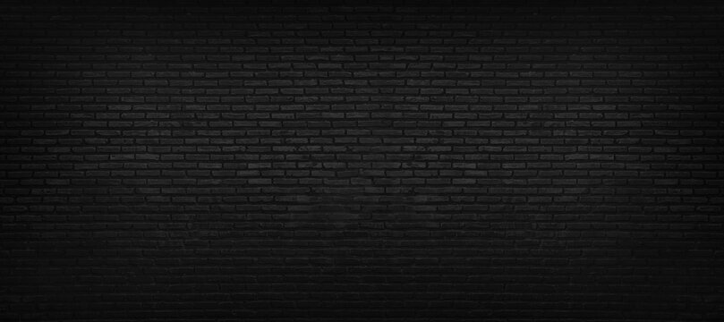 Fototapeta black brick wall texture for background. website or brickwork for design. wide panoramic backdrop