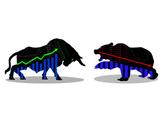 Obraz na płótnie Canvas Bull and bear fighting each other.On stock market.symbols of bull and bear market.Vector illustration