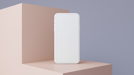 Mobile phone mockup with blank screen on pastel color background.3d render.