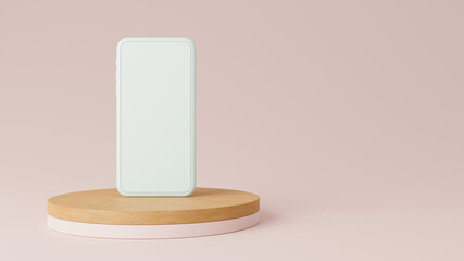 Mobile phone mockup with blank screen on pastel color background.3d render.