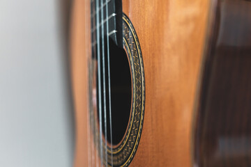 Close up Detail of the rosette of a classical guitar.
