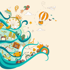 Vector card of dreams about travel and vacation