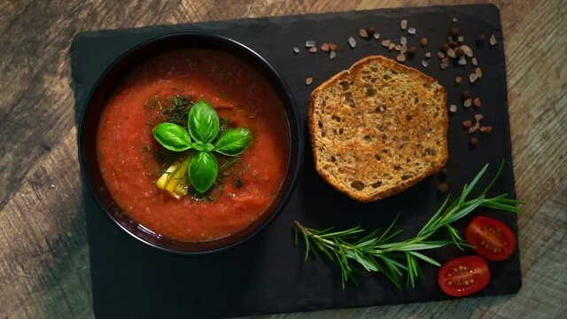 Traditional cold spanish tomato gazpacho soup.