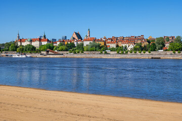River Beach And Skyline of Warsaw City In Poland