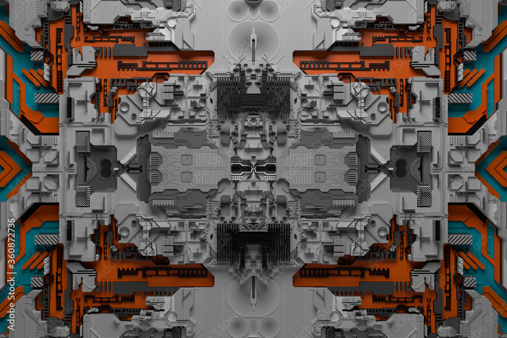 Poster 3d render of technology background with complex structure and details.