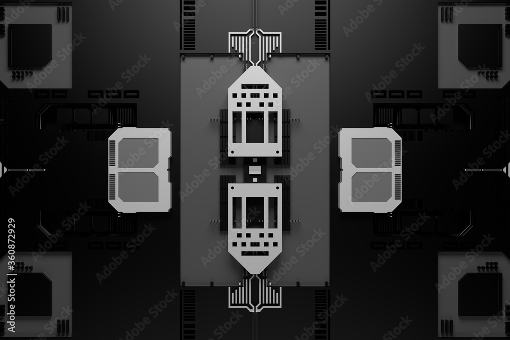 Poster 3d render of technology background with complex structure and details.