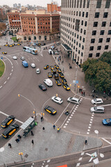 Cars on the road near Plaza de Espana in Barcelona.