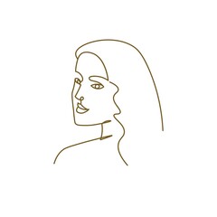 Abstract portrait of a beautiful girl. Сoncept for spa salon, eco cosmetics vector icons in sketch style. Line style. Isolated on white background.