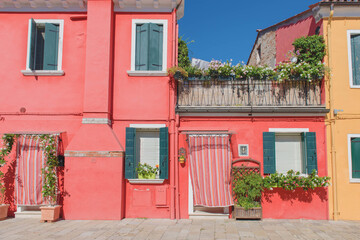 Fototapeta na wymiar Colorful houses in Burano Island near Venice,Italy