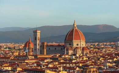 Closeup view of Duomo Santa Maria Del Fiore (Florence Cathedral) in the Florence at early morning, Italy.