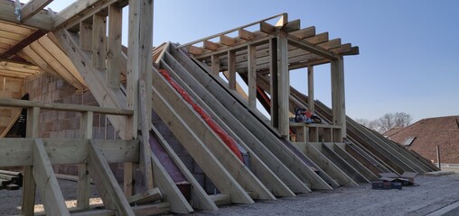 Construction of the roof of a beautiful house