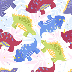 Seamless pattern with cute dinosaurs for kids fabric, wallpaper, posters and other design .Vector illustration on a white background.