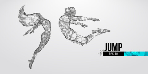 Abstract silhouette of a wireframe jumping man and woman. People in a jump symbolize freedom and love on the white background. Convenient organization of eps file. Vector. Thanks for watching © matrosovv