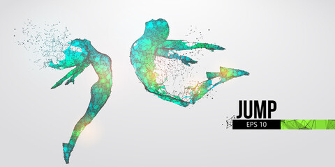 Abstract silhouette of a wireframe jumping man and woman. People in a jump symbolize freedom and love on the white background. Convenient organization of eps file. Vector. Thanks for watching © matrosovv