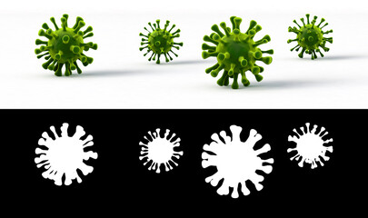 corona virus isolated on white background. Green bacteria virus cell. 3d illutration
