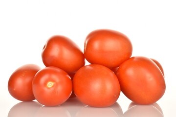 Red plum tomato, macro isolated on a white background.