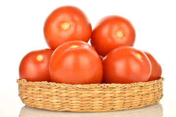Red plum tomato, macro isolated on a white background.