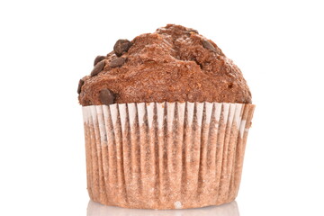 Chocolate muffins, close-up, isolated on a white background.