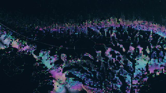 Colorful glitch background. Digital damage. Real iridescent liquid crystal splotch on teal blue.