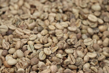 Close up of coffee beans roasted kept for sun drying