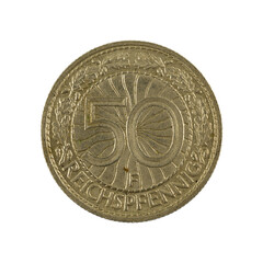 50 german reichspfennig coin (1929) obverse isolated on white background
