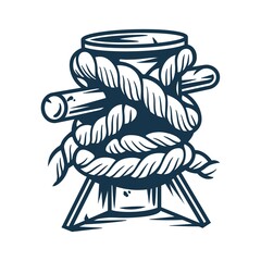 Old marine bollard with rope tied on pier