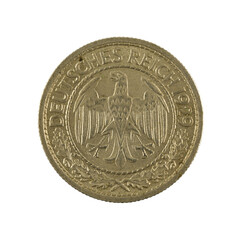 50 german reichspfennig coin (1929) reverse isolated on white background