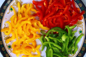 Closeup of chopped bell peppers