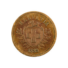 1 swiss rappen coin (1883) reverse isolated on white background