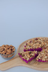 Almond on Purple Cake. purpel sweet potato brownie.