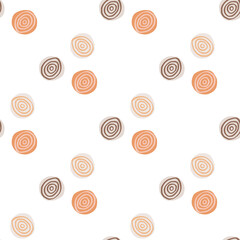 Abstract spirals seamless pattern on white background. Circle shape.Hand drawn retro style vector wallpaper. Artistic backdrop. Line drawing.