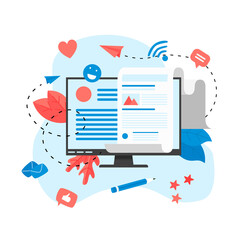Business, communication, internet blogging post. Flat design vector illustration.