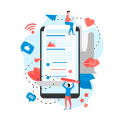 Business, communication, internet blogging post. Flat design vector illustration.