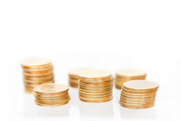 Stack of coin on a white background