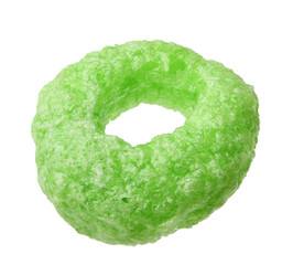 Breakfast cereal fruit rings on a white background