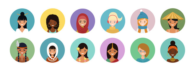 Black Lives Matter. Set of user icons of cute young women of different nation in flat style