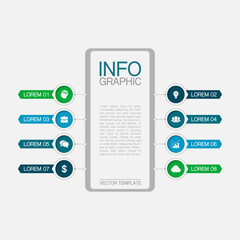 Vector infographic template with 8 steps or options. Data presentation, business concept design for web, brochure, diagram.