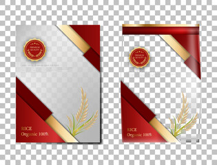 Rice Package Thailand food Products, red gold banner and poster template vector design rice.