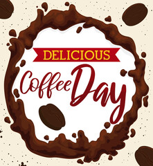 Delicious Coffee Beverage with Roasted Beans to Celebrate its Day, Vector Illustration